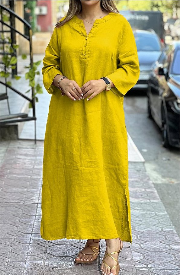 Women Plain Spring/Fall Dress V Neck Long Sleeve A-Line Dress