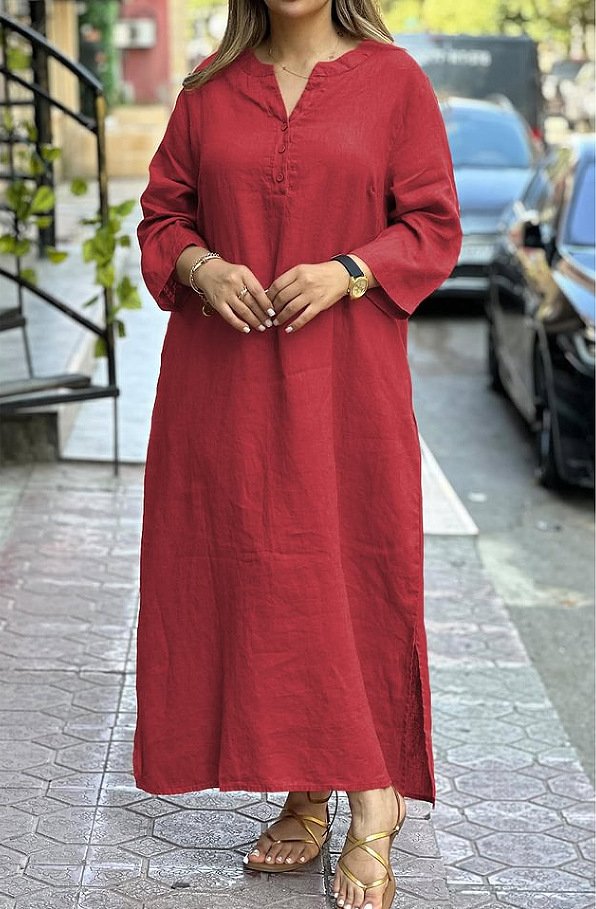 Women Plain Spring/Fall Dress V Neck Long Sleeve A-Line Dress