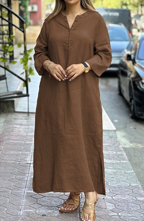 Women Plain Spring/Fall Dress V Neck Long Sleeve A-Line Dress