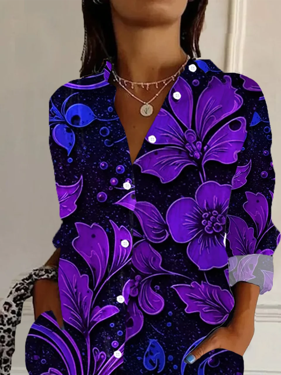 Shirt Collar Regular Sleeve Long Sleeve Floral Buckle Regular Loose Button Up Shirt Shirt For Women