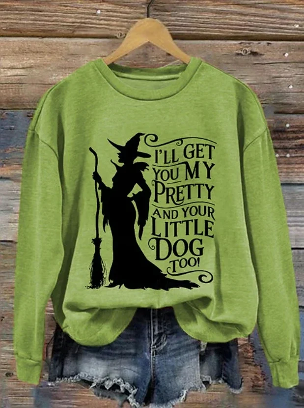 Halloween Witch Art Pattern Casual Crew Neck Sweatshirt