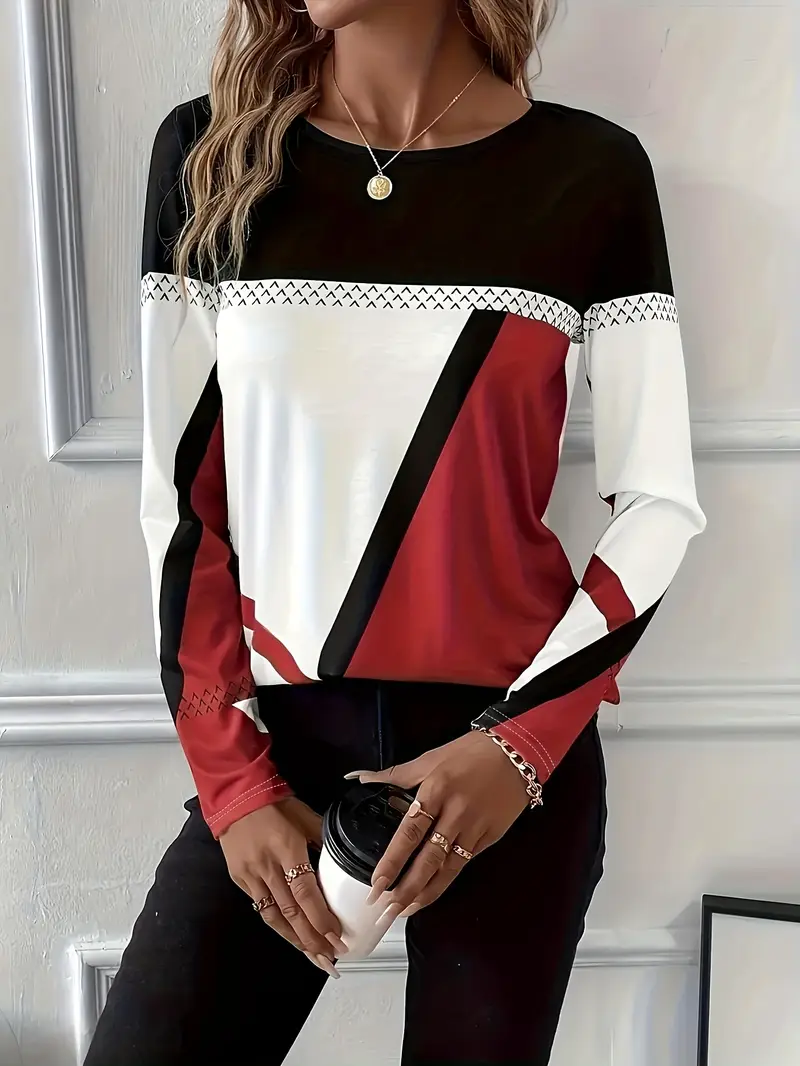 Casual Abstract Crew Neck Long Sleeve T-shirt