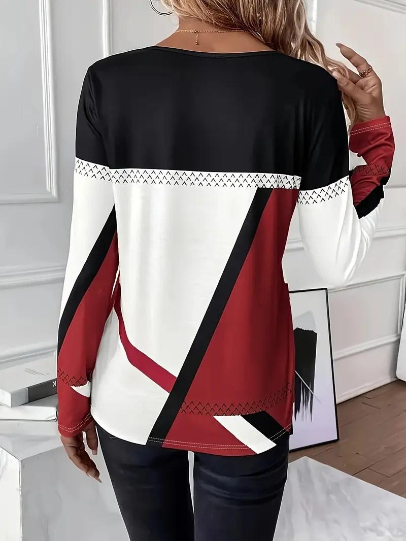 Casual Abstract Crew Neck Long Sleeve T-shirt
