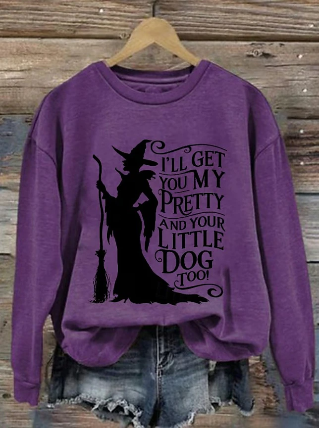 Halloween Witch Art Pattern Casual Crew Neck Sweatshirt