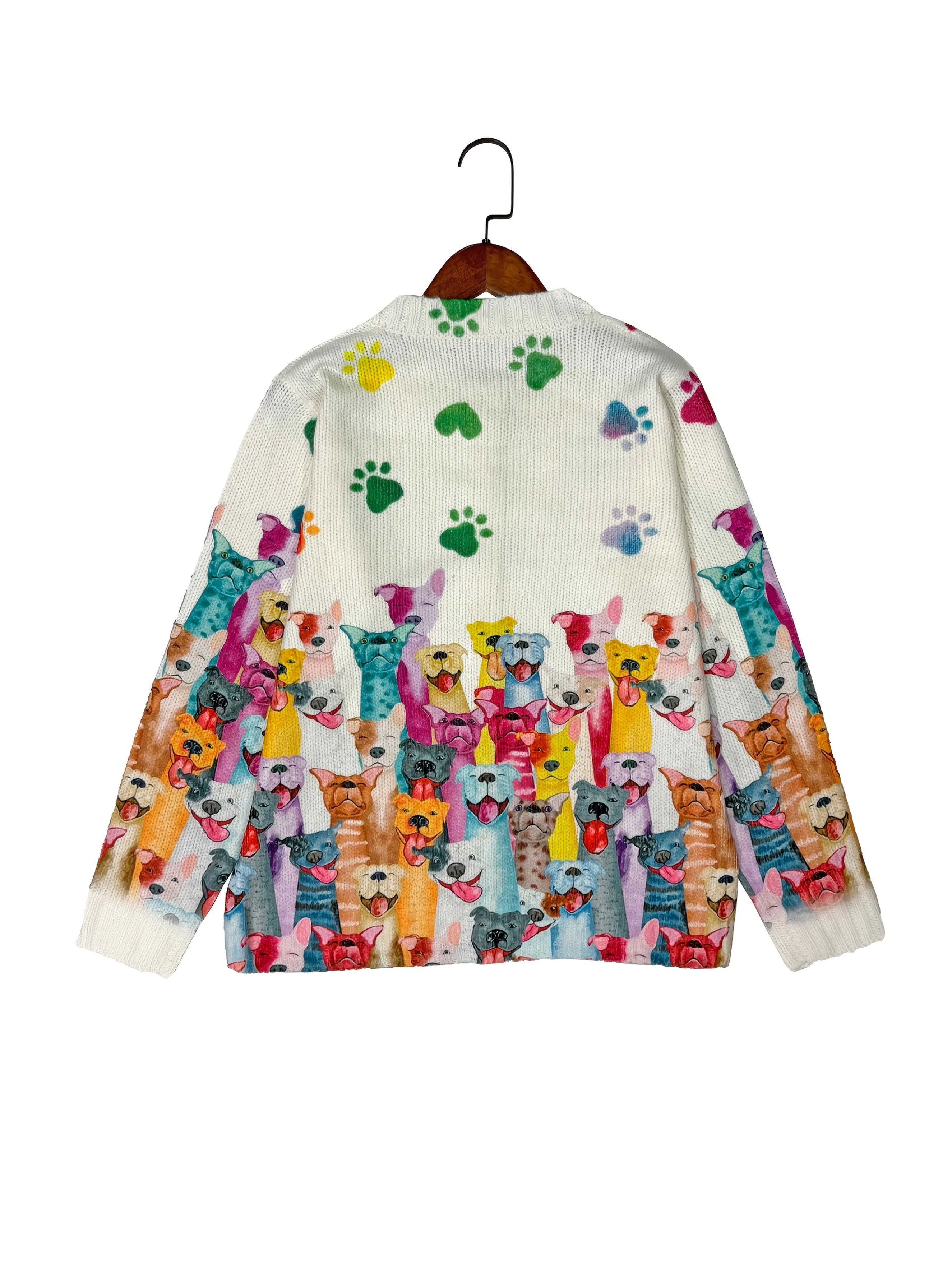 Women Knitted Geometric Long Sleeve Comfy Vintage Cardigan