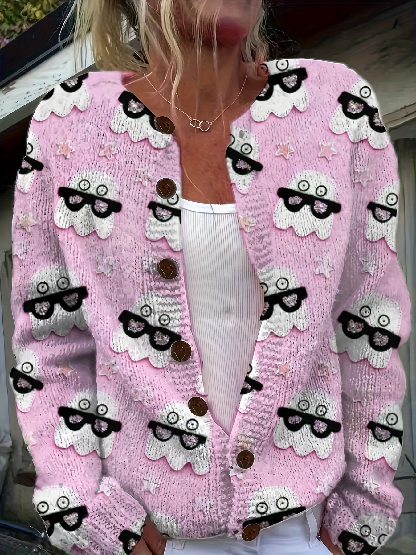 Women Knitted Cat Long Sleeve Comfy Vintage Cardigan