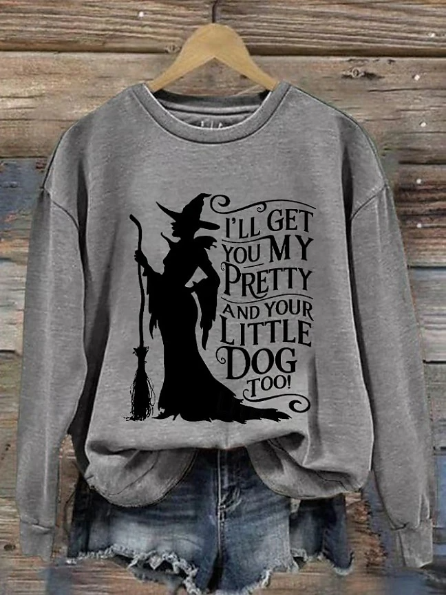 Halloween Witch Art Pattern Casual Crew Neck Sweatshirt
