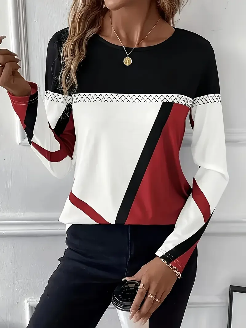 Casual Abstract Crew Neck Long Sleeve T-shirt