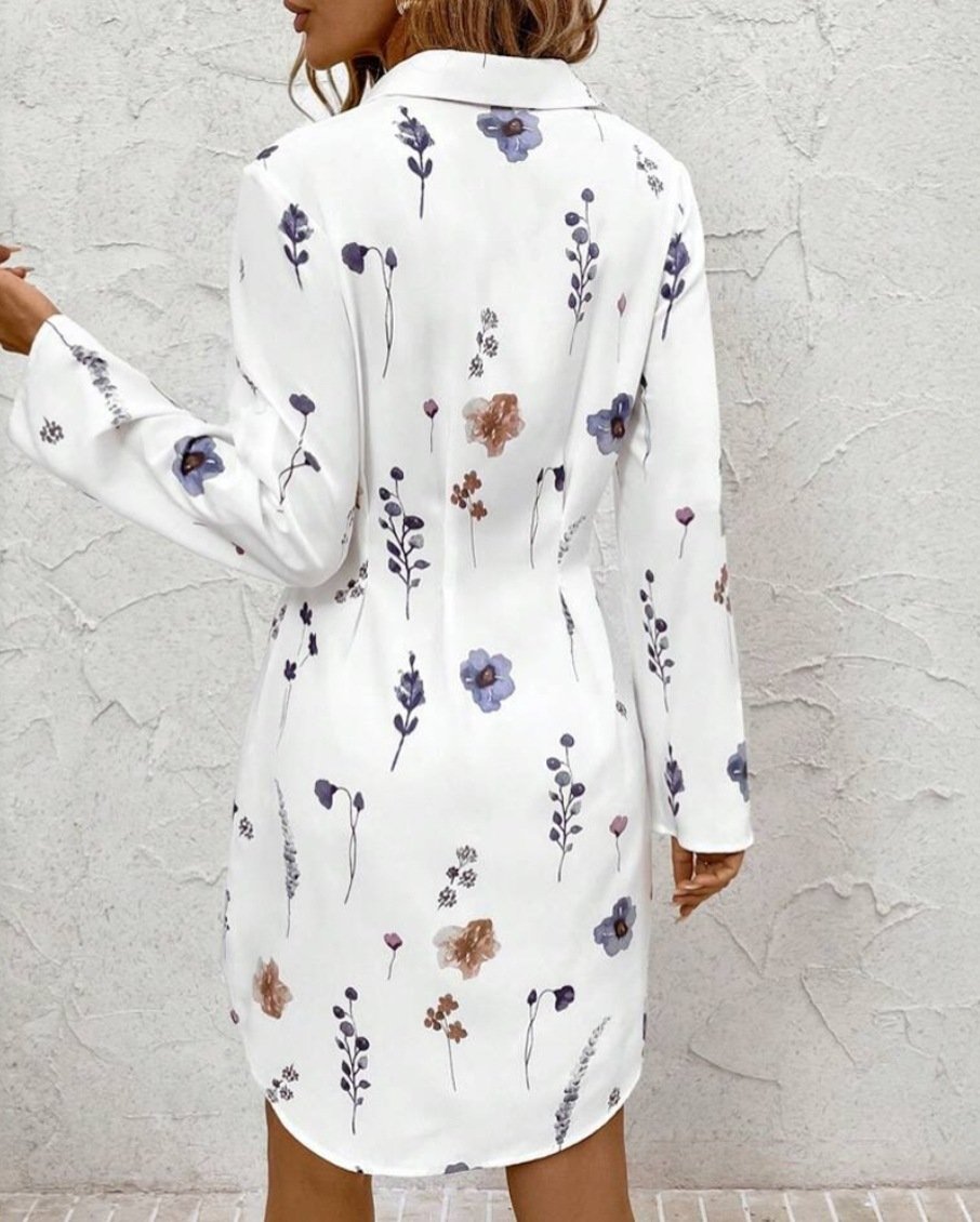 Women Floral Spring/Fall Dress Shirt Collar Long Sleeve A-Line Dress