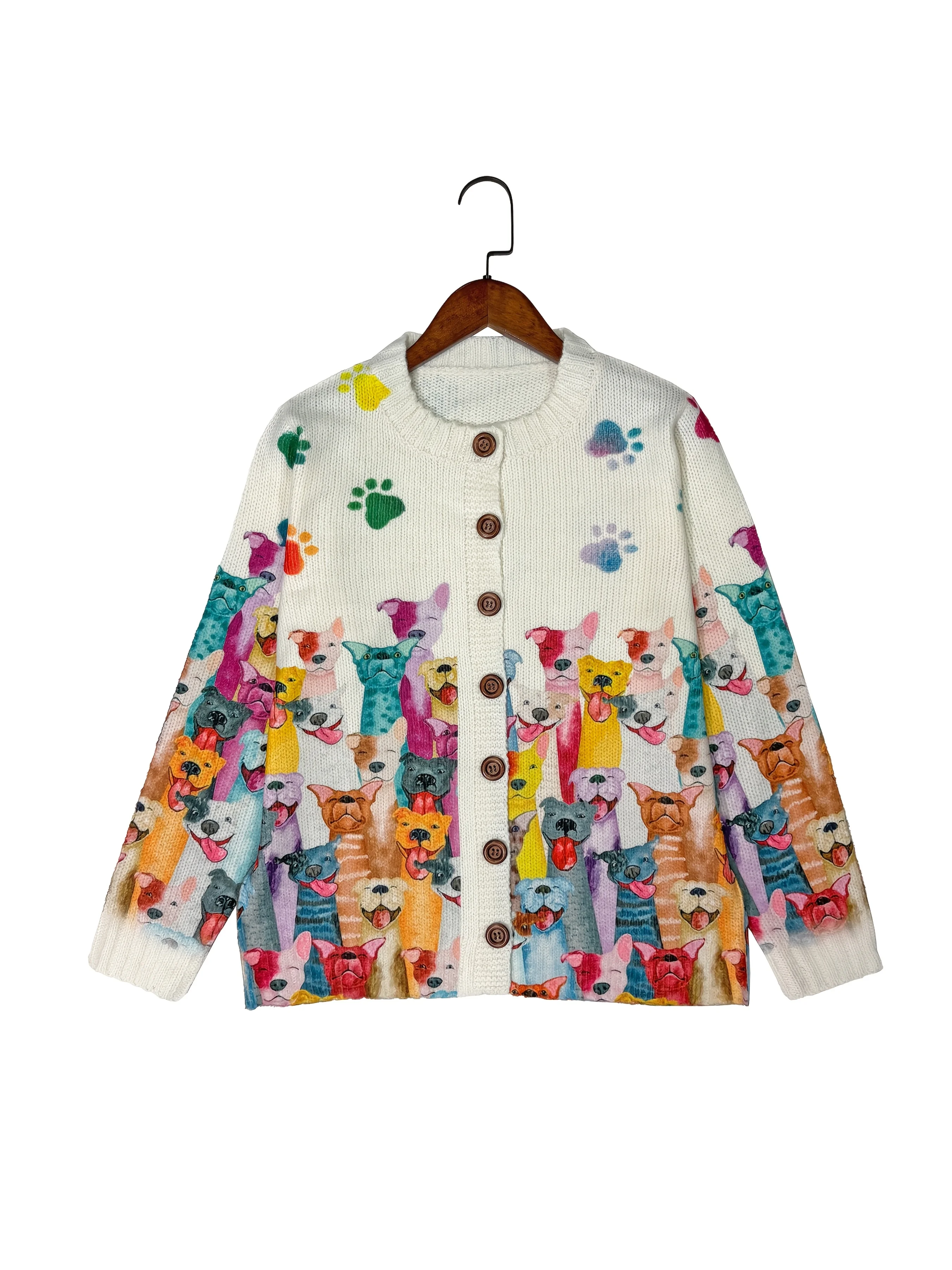 Women Knitted Geometric Long Sleeve Comfy Vintage Cardigan