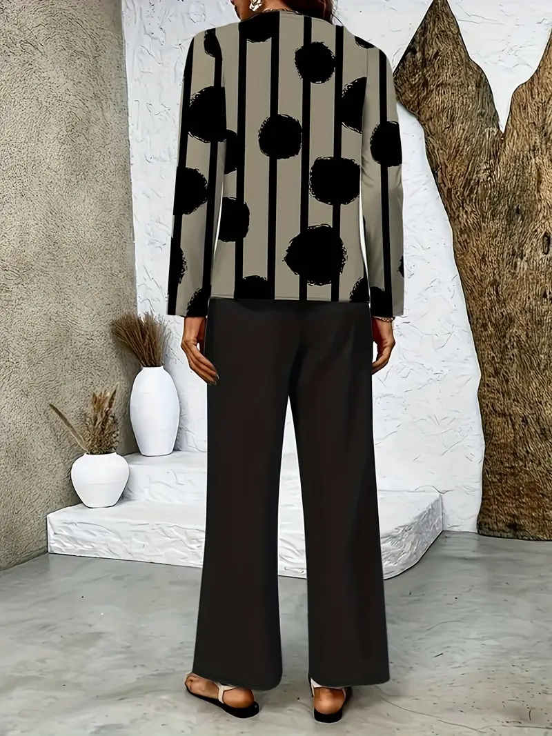 Women Striped Printing Two-Piece Set Daily Long Sleeve Casual Spring/Fall Top With Pants Matching Set