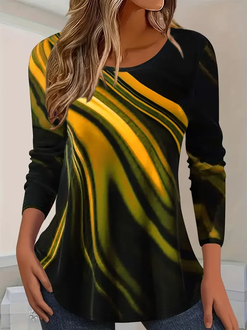 Casual Abstract Crew Neck Long Sleeve T-shirt