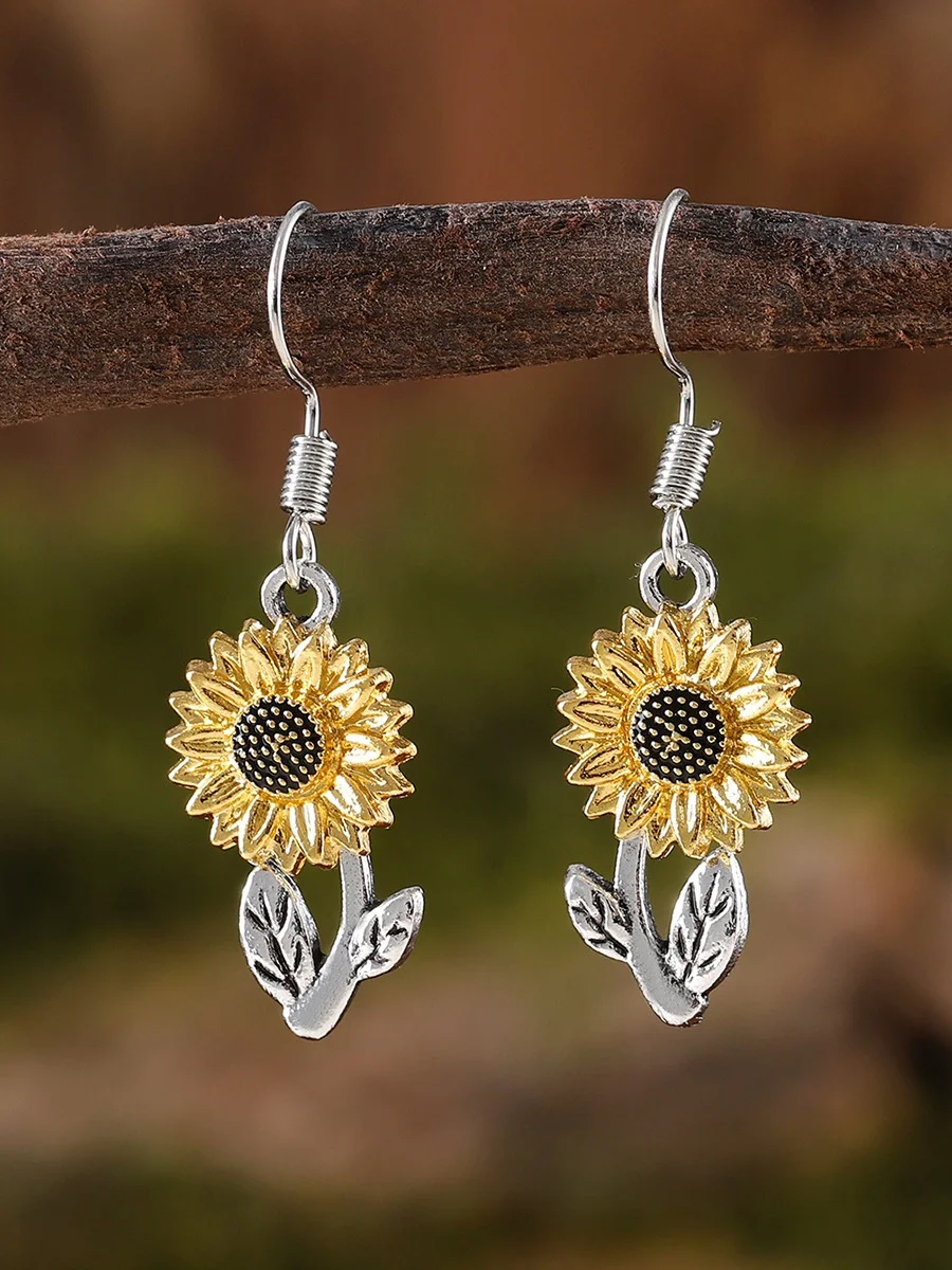 Retro Simple Sunflower Earrings Pendant Women Fashion Popular Bohemian Plant Flower Earrings