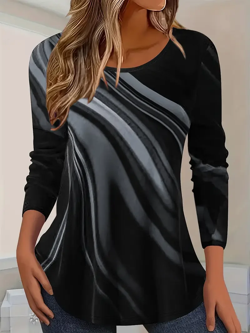 Casual Abstract Crew Neck Long Sleeve T-shirt