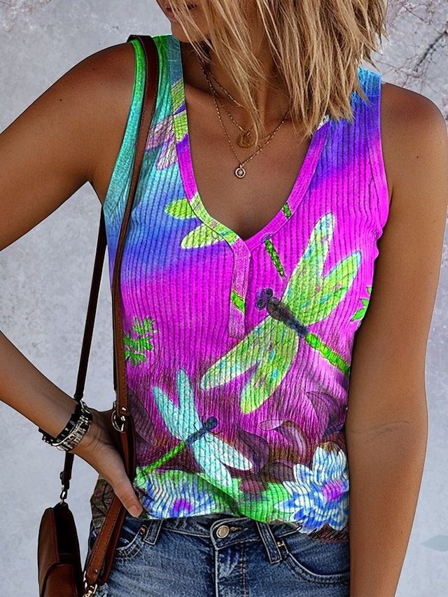 Casual V Neck Ombre Tank Top