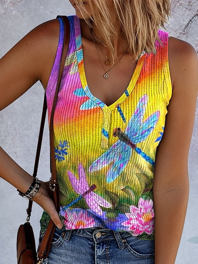 Casual V Neck Ombre Tank Top