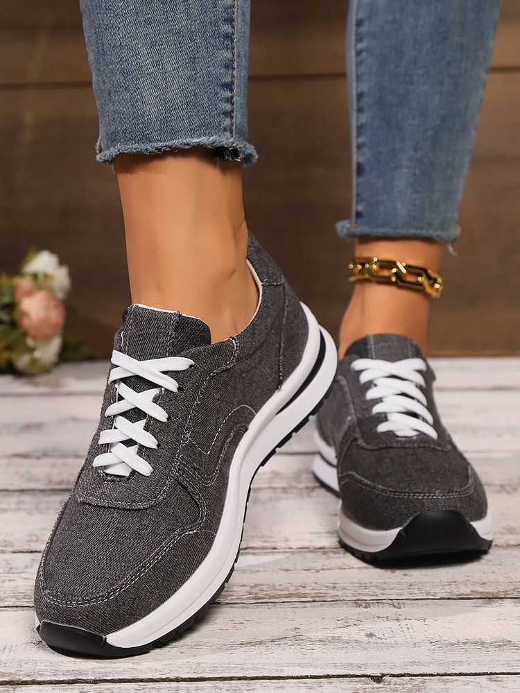 Casual Plain Breathable Lace-Up Low Heel Cortez Split Joint