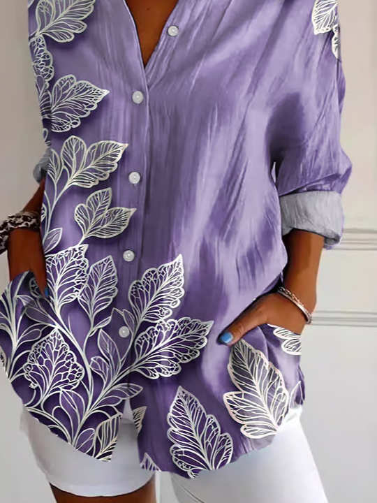 Shirt Collar Regular Sleeve Long Sleeve Floral Buckle Regular Loose Button Up Shirt Shirt For Women