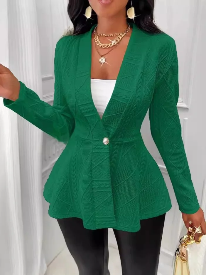 Women Spring/Fall Outerwear Vintage Jacquard Geometric Long Sleeve Half Open Collar Jacket