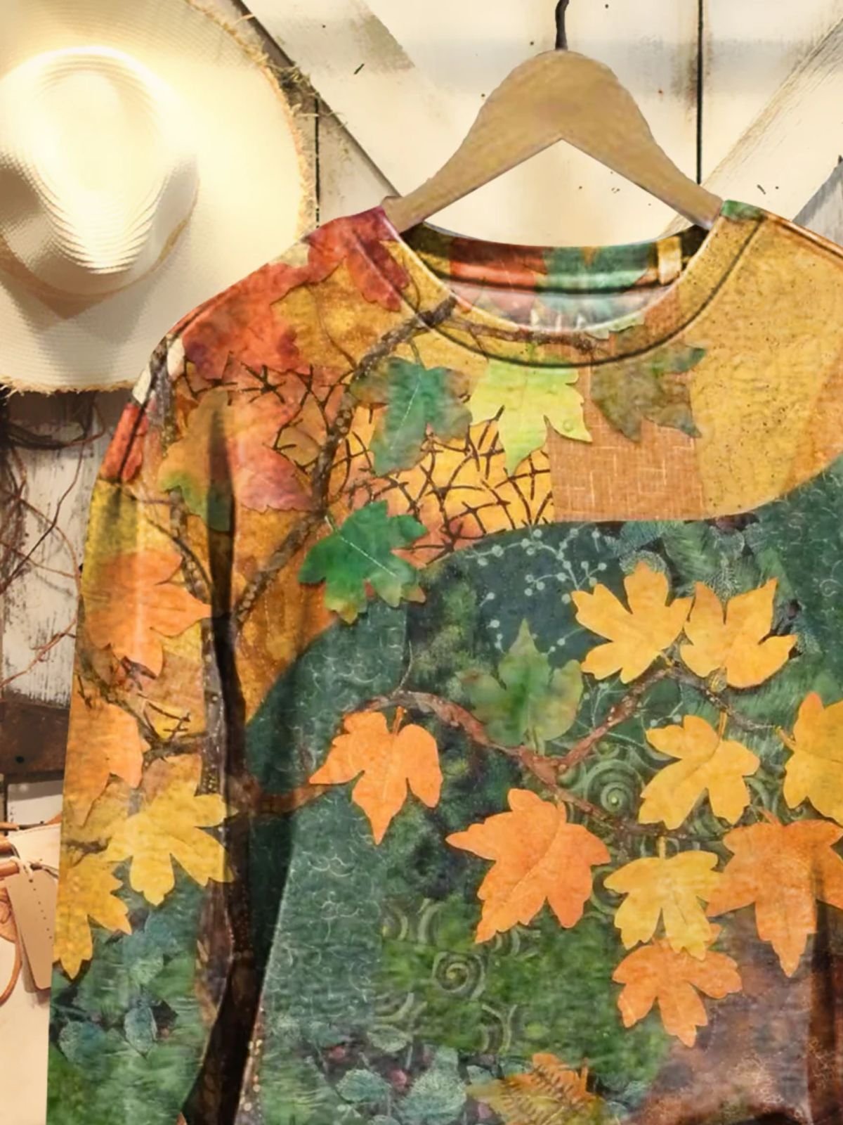 Women's Maple Leaves Art Print Crew Neck Sweatshirt