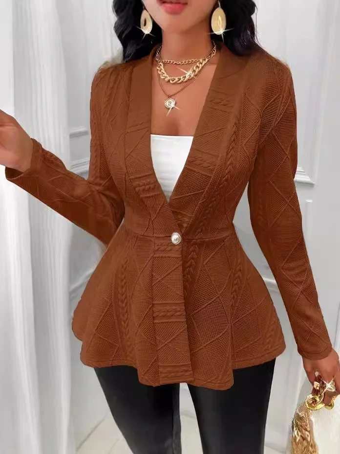Women Spring/Fall Outerwear Vintage Jacquard Geometric Long Sleeve Half Open Collar Jacket