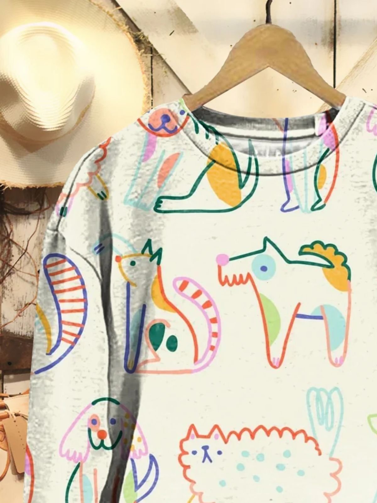 Casual  Cute Animals Art Print Crew Neck Sweatshirt