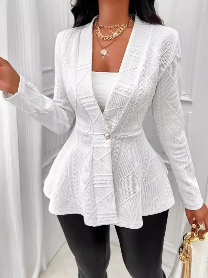 Women Spring/Fall Outerwear Vintage Jacquard Geometric Long Sleeve Half Open Collar Jacket