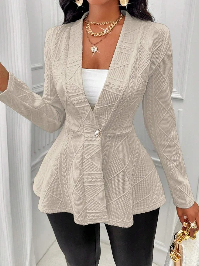 Women Spring/Fall Outerwear Vintage Jacquard Geometric Long Sleeve Half Open Collar Jacket
