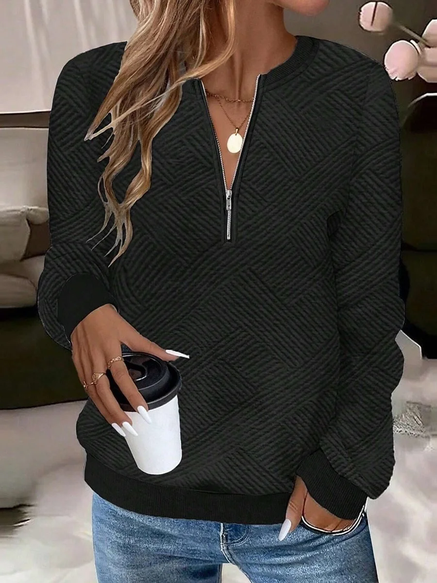Casual V Neck Plain Sweatshirt