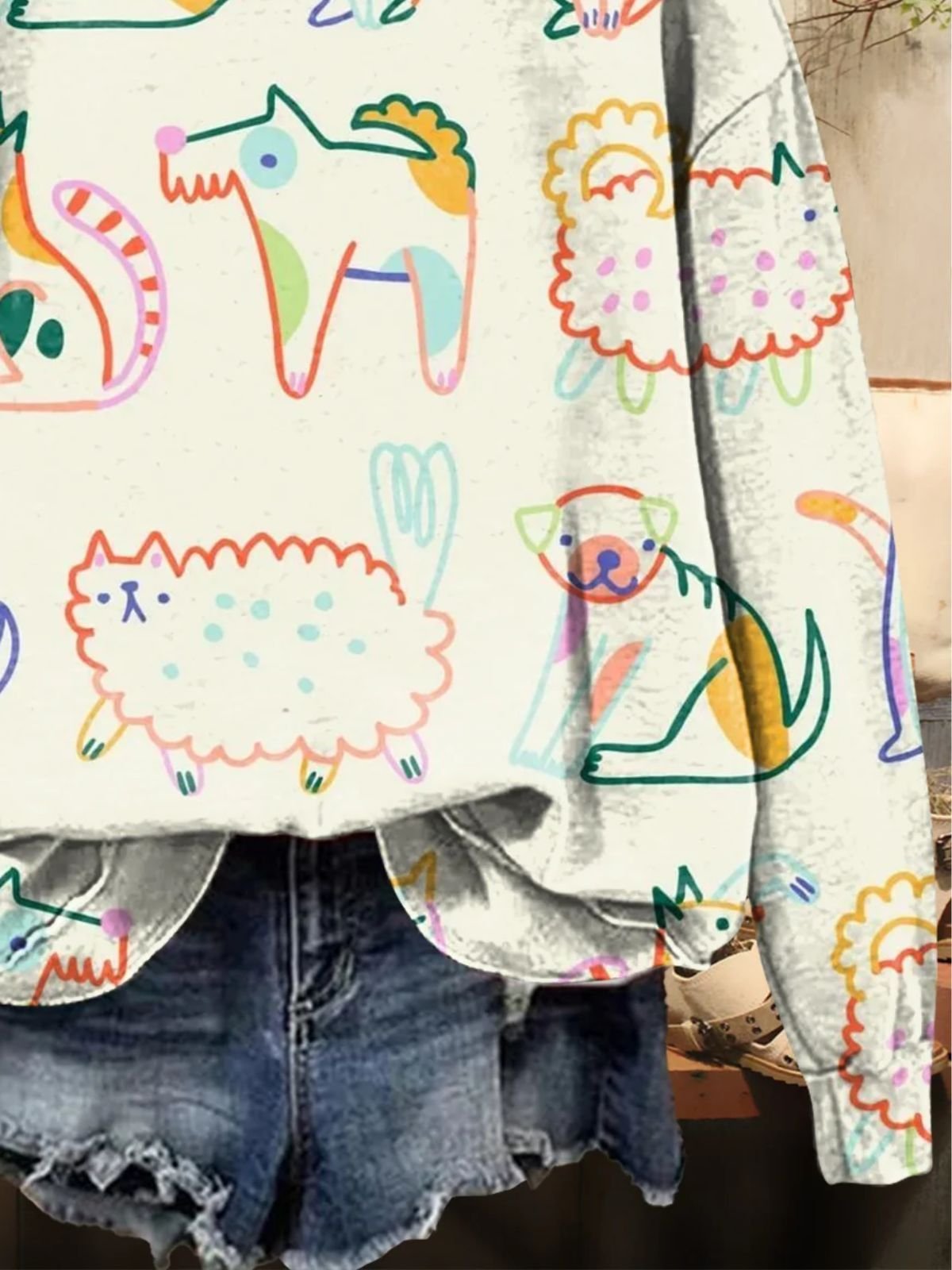 Casual  Cute Animals Art Print Crew Neck Sweatshirt