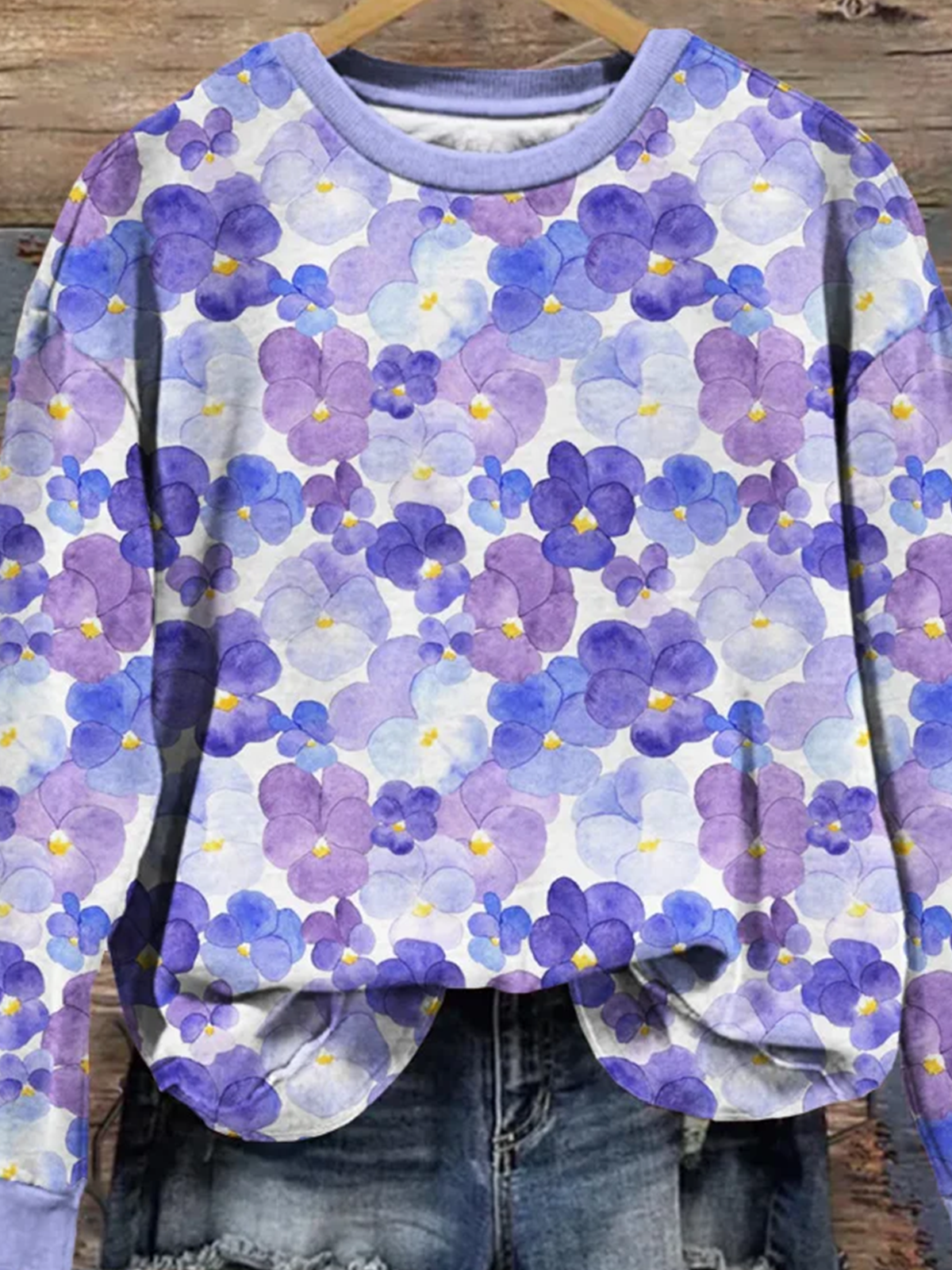 Casual Crew Neck Floral Sweatshirt