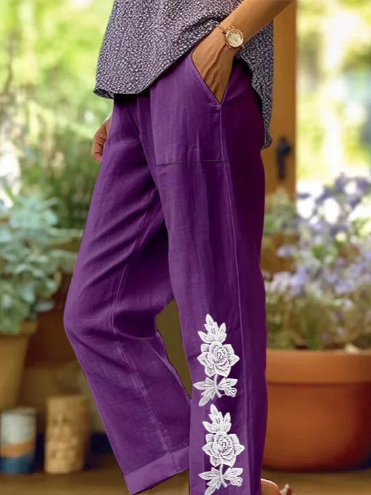 Women Floral Long Pants Casual Spring/Fall Trousers