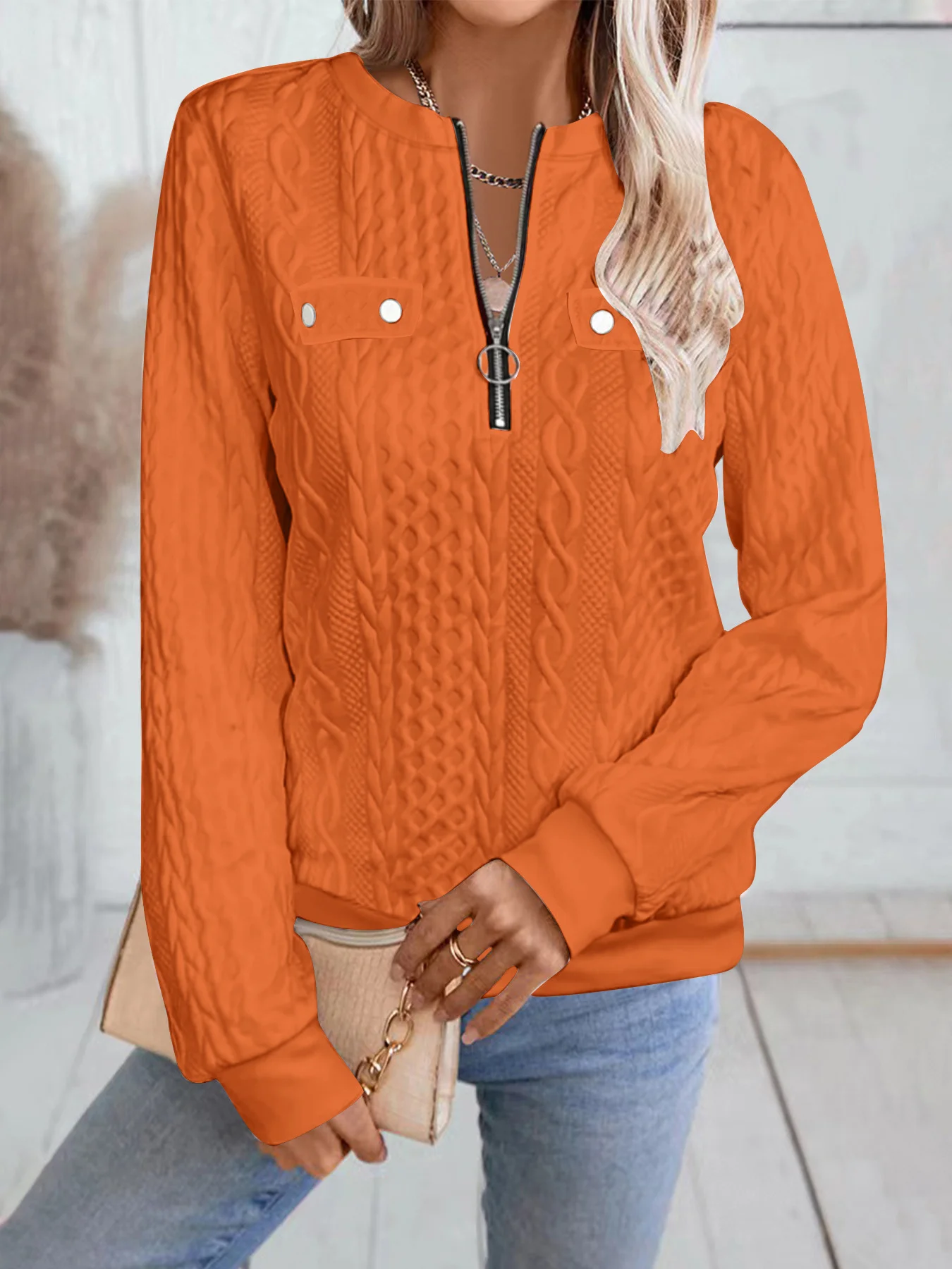 Casual V Neck Plain Sweatshirt