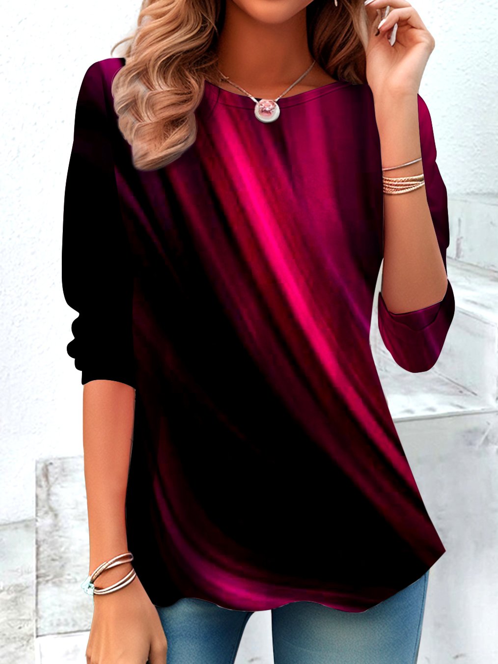 Vintage Plaid Crew Neck Long Sleeve T-shirt