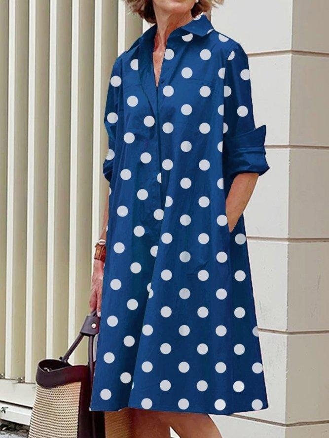 Women Geometric Spring/Fall Dress Shawl Collar Long Sleeve Shirt Dress H-Line Dress