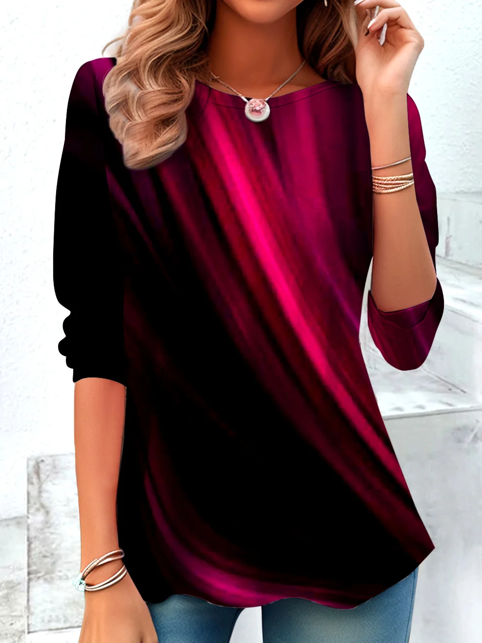 Vintage Plaid Crew Neck Long Sleeve T-shirt