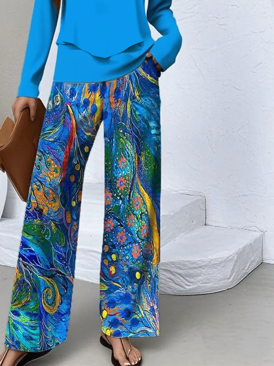 Women Psychedelic Art Two-Piece Set Daily Long Sleeve Casual Spring/Fall Top With Skirt Matching Set