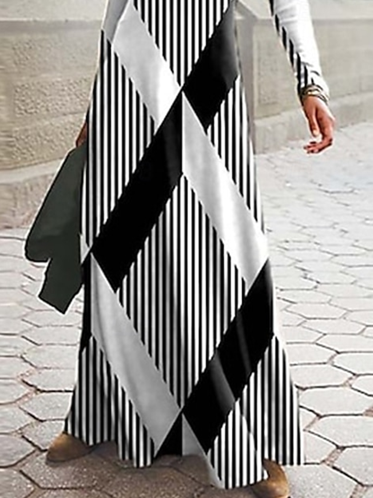 Women Striped Spring/Fall Dress Crew Neck Long Sleeve A-Line Dress