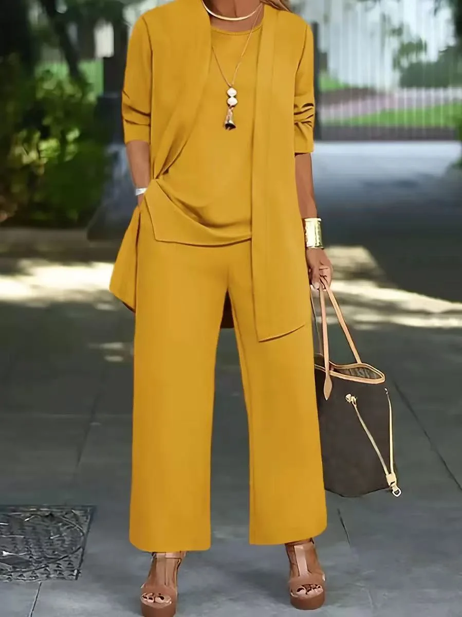 Women Plain Split Joint Matching Outfit Commuting Long Sleeve Casual Spring/Fall Multi-Piece Set Matching Set