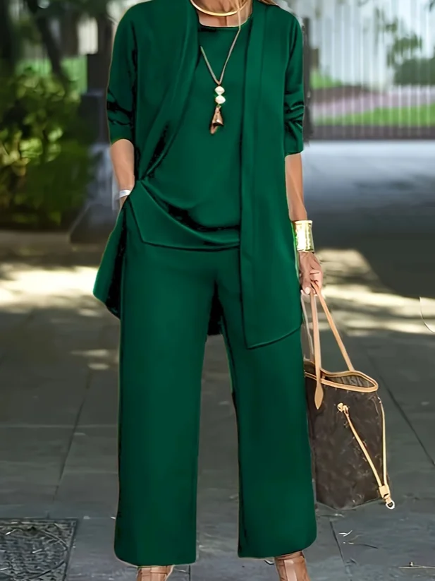 Women Plain Split Joint Matching Outfit Commuting Long Sleeve Casual Spring/Fall Multi-Piece Set Matching Set