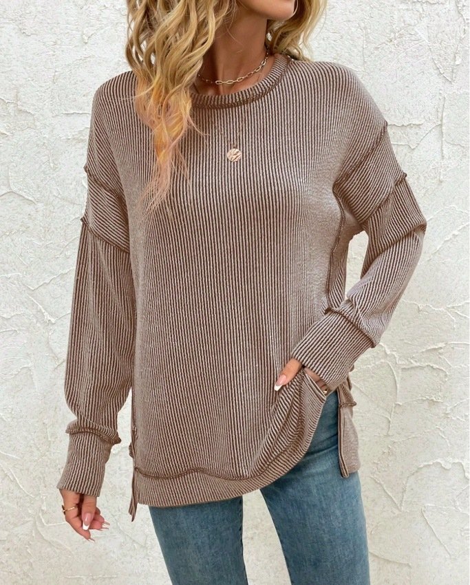 Casual Crew Neck Plain Sweatshirt
