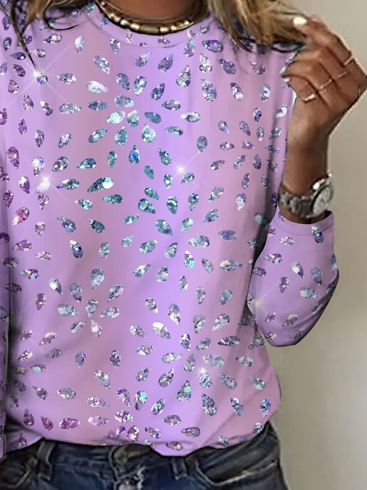 Vintage Geometric Crew Neck Long Sleeve T-shirt