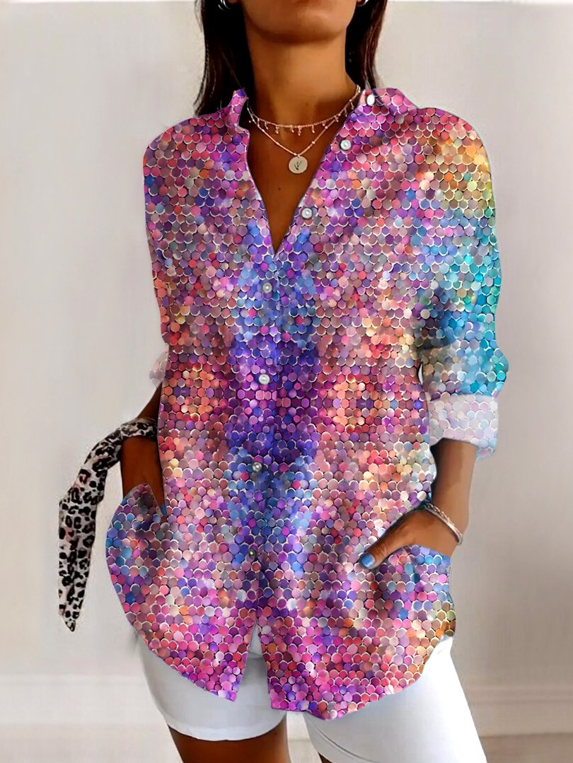 V Neck Long Sleeve Ombre Regular Micro-Elasticity Regular Fit Shirt For Women