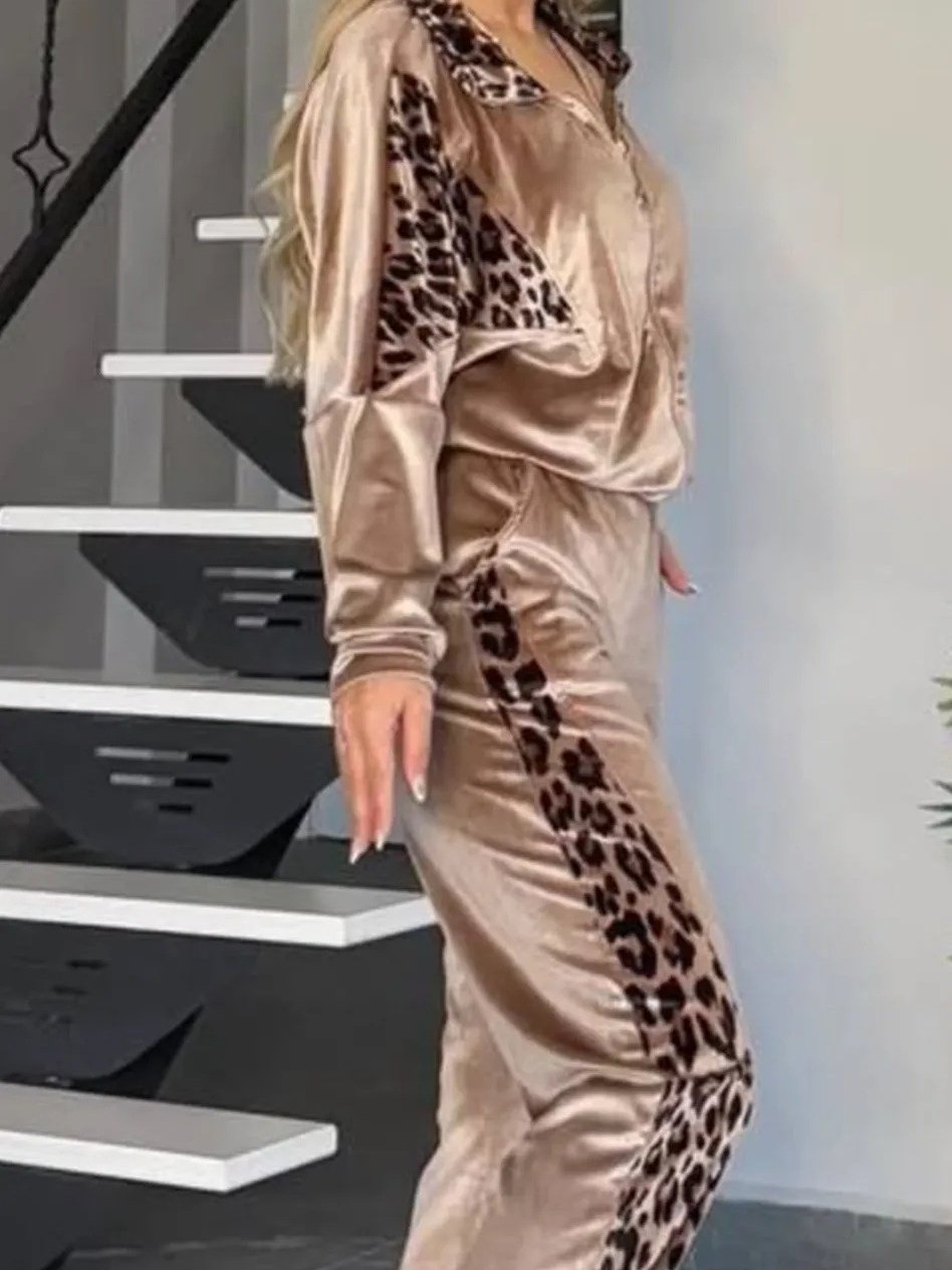 Women Color Block Printing Two-Piece Set Daily Long Sleeve Casual Spring/Fall Top With Pants Matching Set