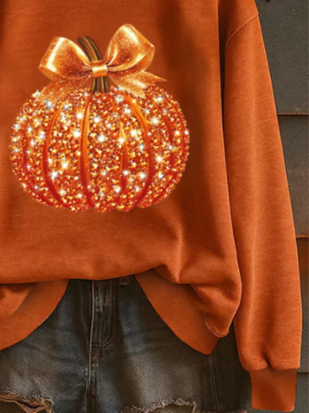 Vintage Crew Neck Halloween Pumpkin Sequin 3D Print Sweatshirt