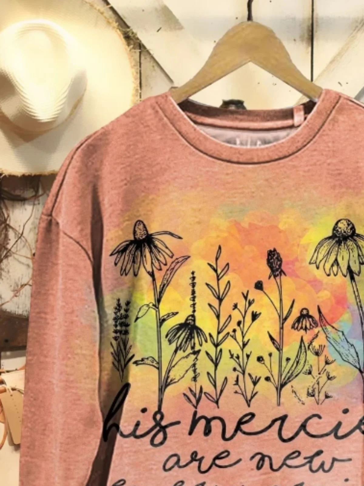 Women's His Mercies Are New Print Casual Crew Neck Sweatshirt