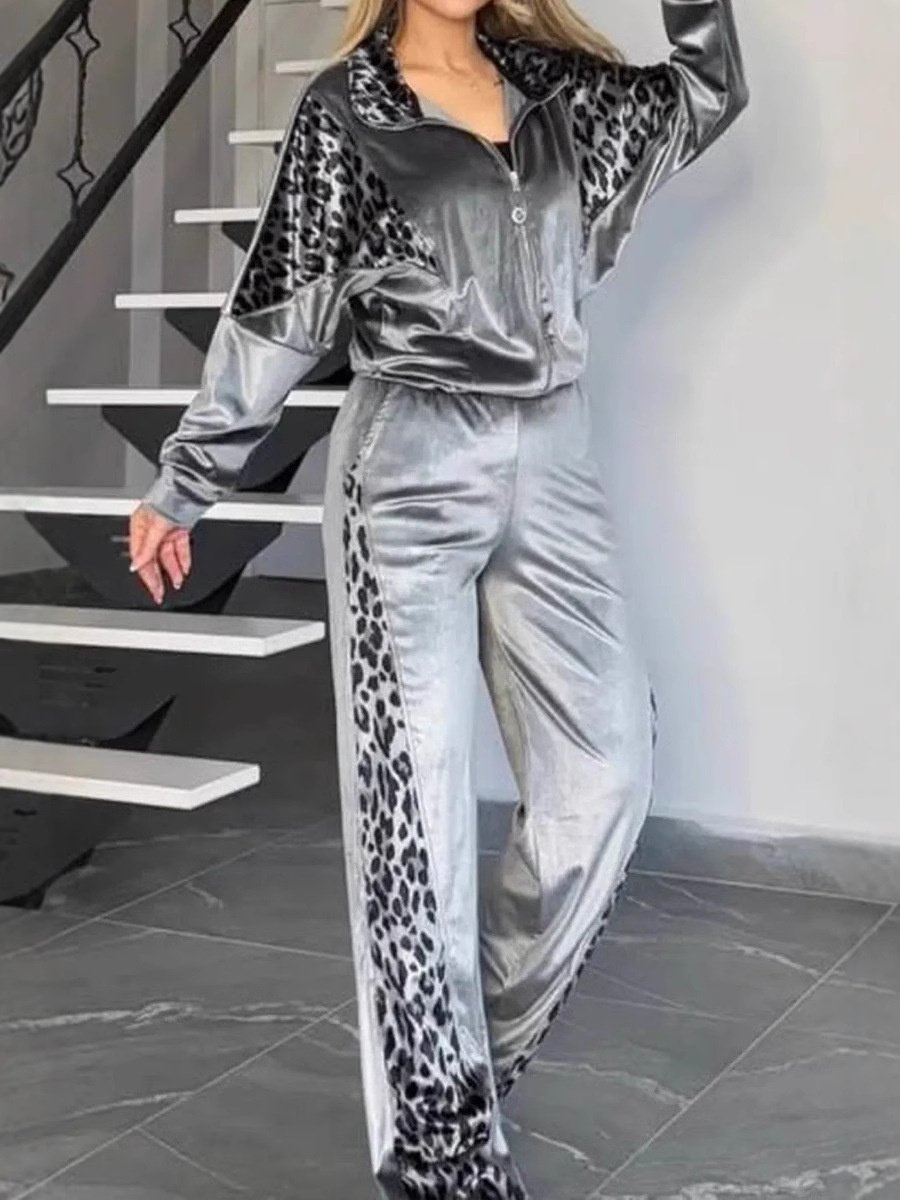 Women Color Block Printing Two-Piece Set Daily Long Sleeve Casual Spring/Fall Top With Pants Matching Set