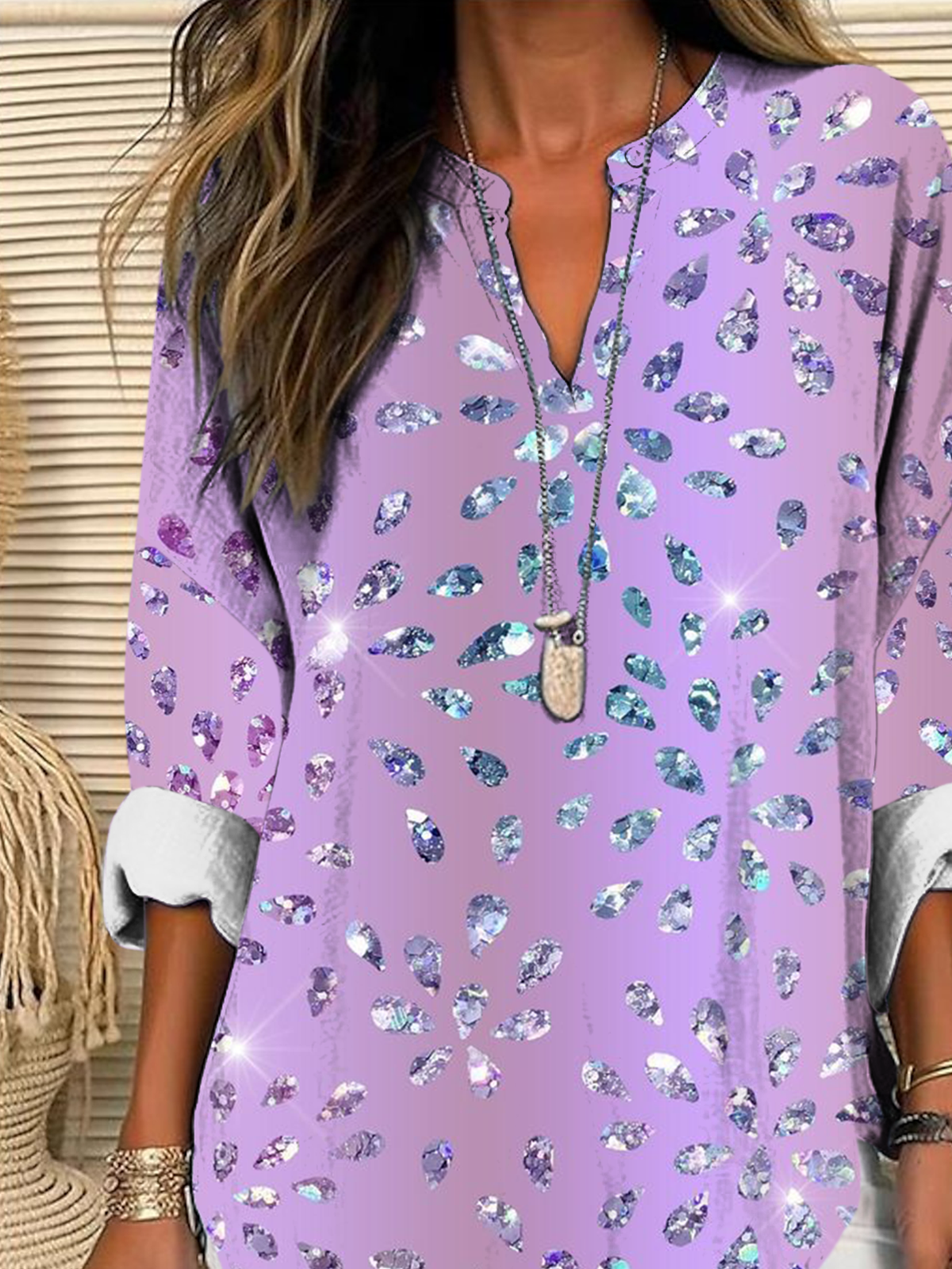 Shawl Collar Half Sleeve Floral Regular Loose Blouse For Women