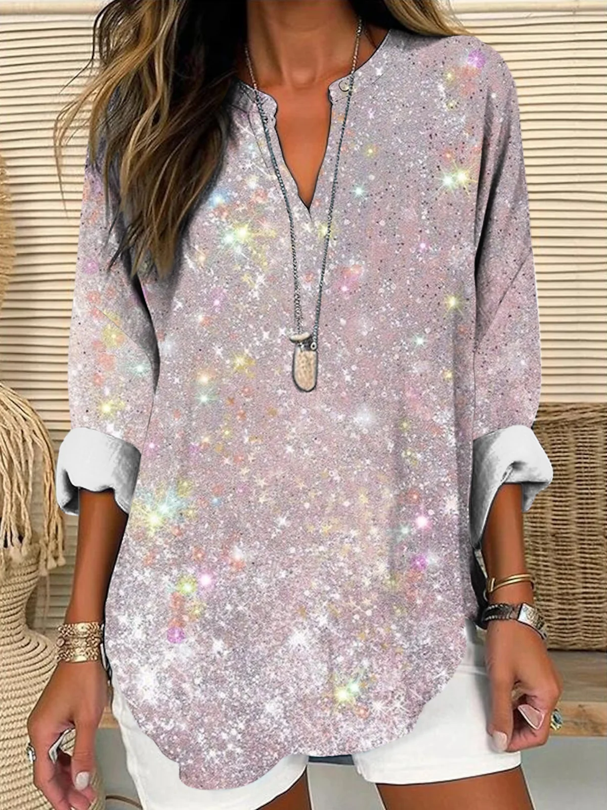 Shawl Collar Half Sleeve Floral Regular Loose Blouse For Women