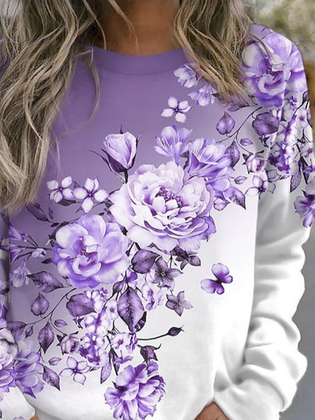 Casual Crew Neck Floral Sweatshirt Printing